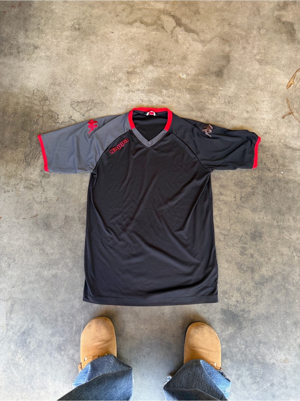 Kappa Athletic Shirt Mens Large Black Red Soccer Training Jersey Tee